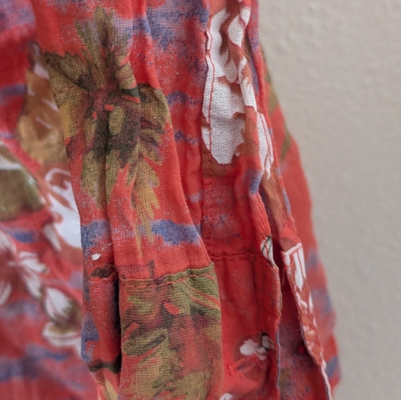 Fresh Produce Flamingo Print Cotton Blouse Large Lightweight Roll Tab Sleeve - Picture 4 of 6